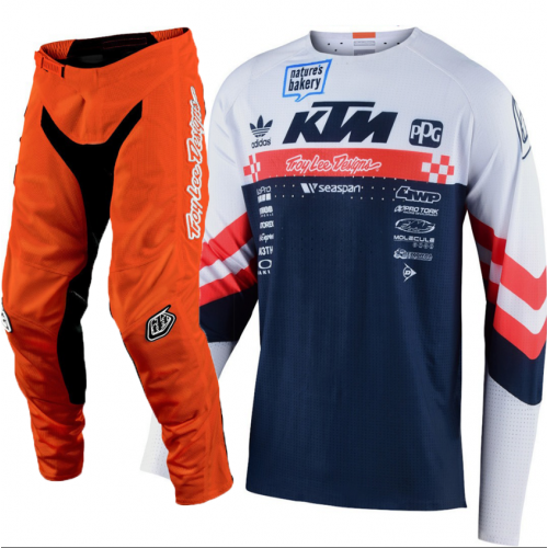 CONJUNTO TROY LEE DESIGNS 2021 MIX SE ULTRA FACTORY TEAM & GP AIR - BRANCO / NAVY / LARANJA